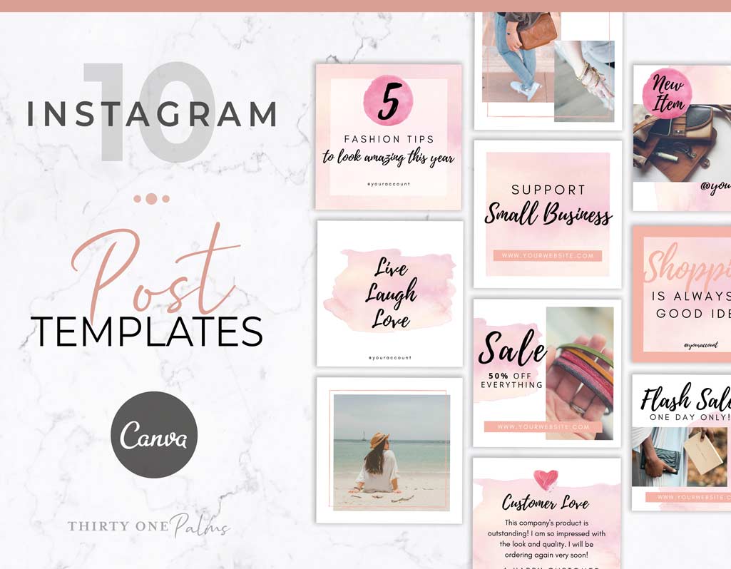 Instagram Post Templates for Canva – Pink Watercolor