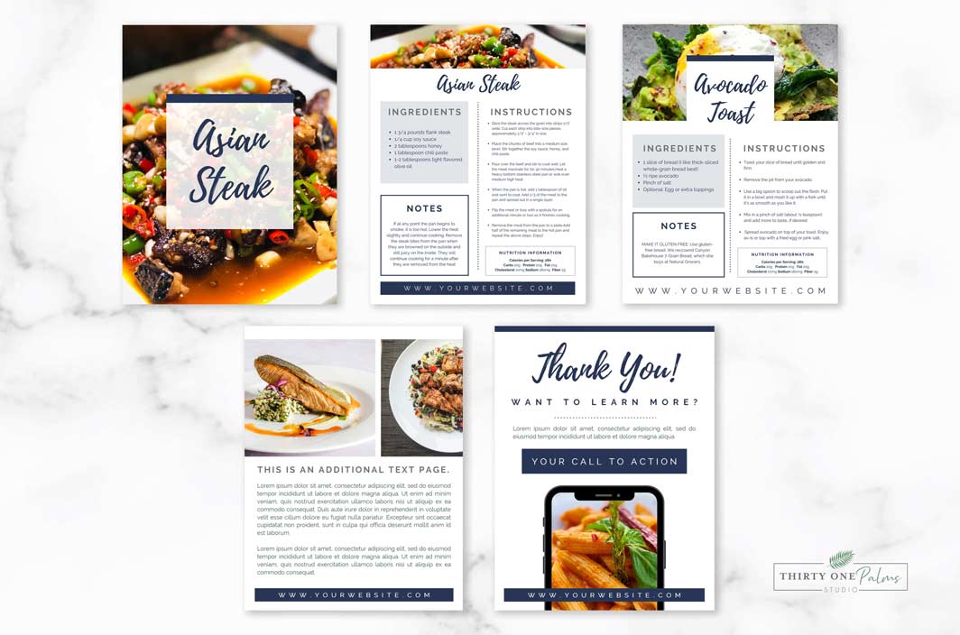 Recipe eBook Template for Canva – Blue and White