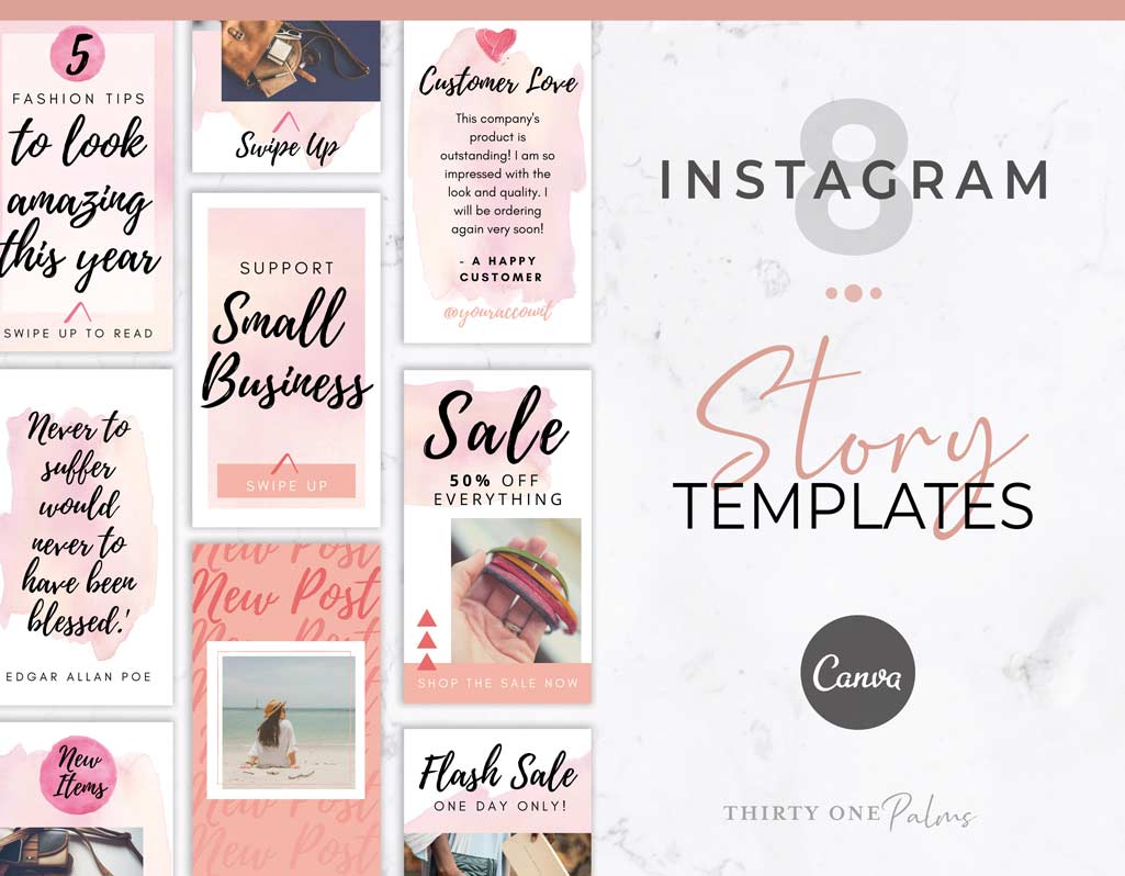 Instagram Story Templates for Canva – Pink Watercolor