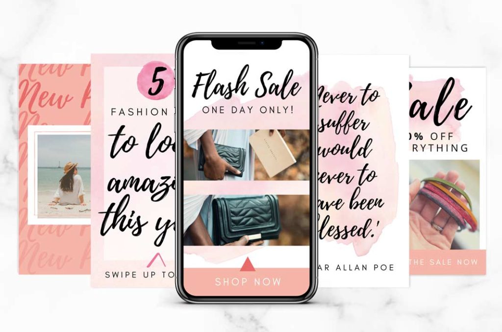 Instagram Story Templates for Canva - Pink Watercolor - Social Media ...