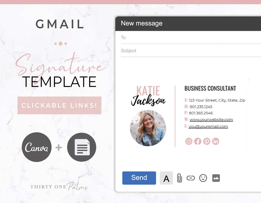 Gmail Email Signature Template for Canva – Blush & Black