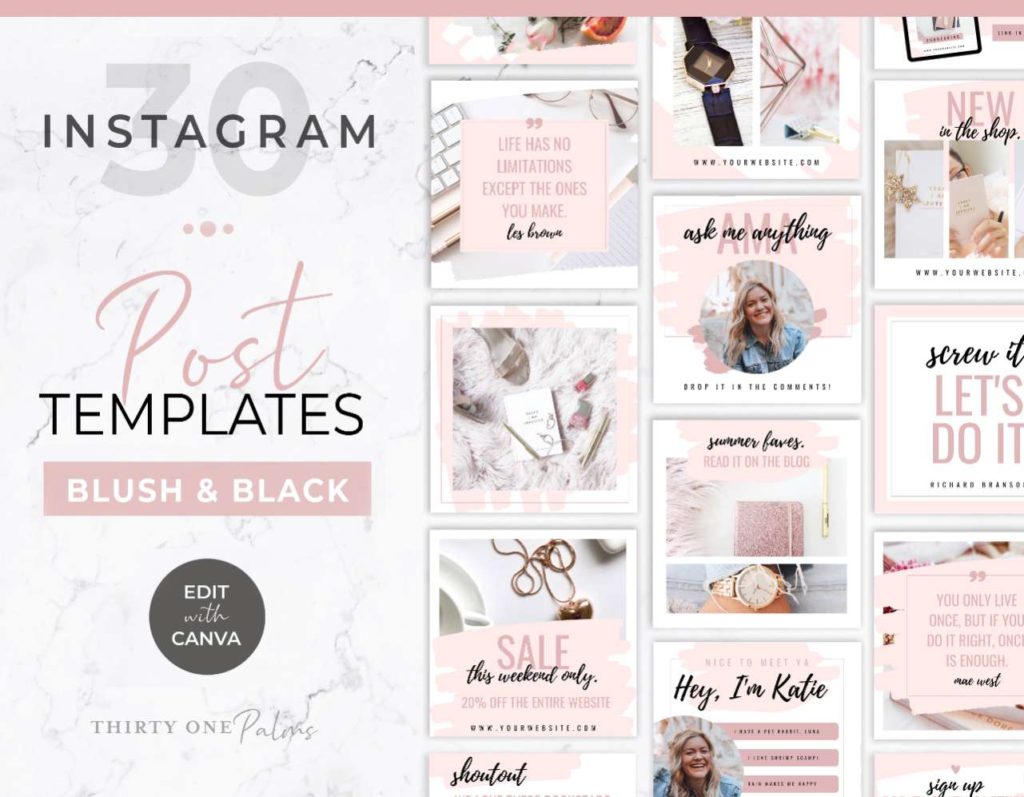 Instagram Post Templates for Canva - Blush & Black
