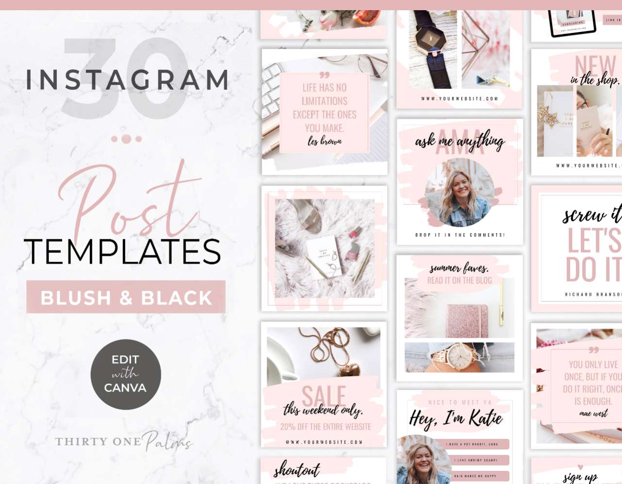 Instagram Post Templates for Canva – Blush & Black
