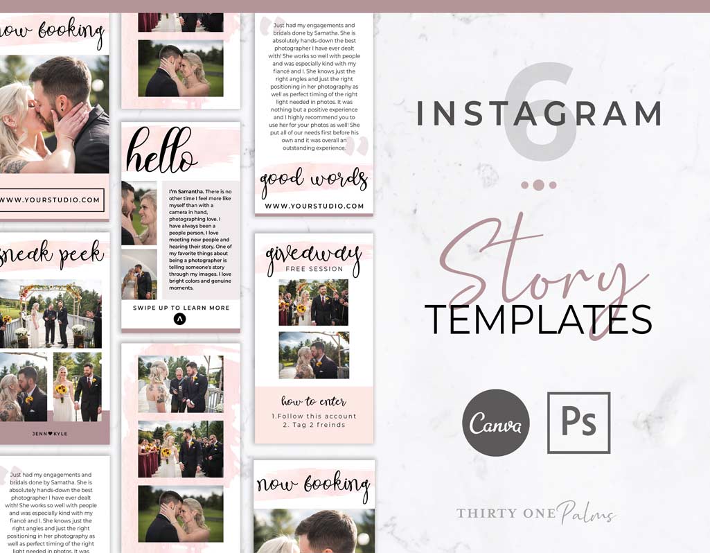 Instagram Stories Templates for Canva & Photoshop – Summer Wedding