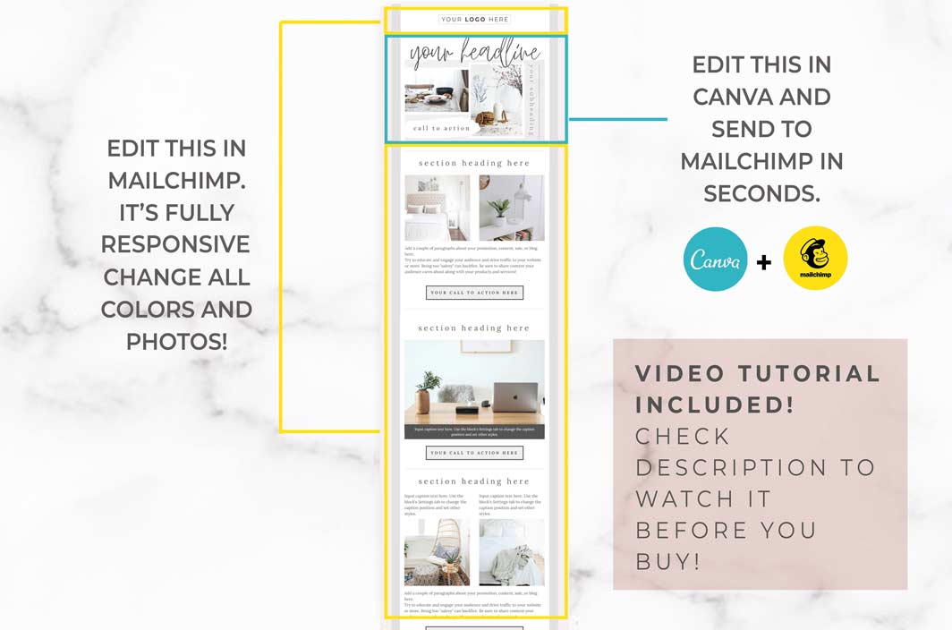 Email Template for Mailchimp and Canva – White Linen