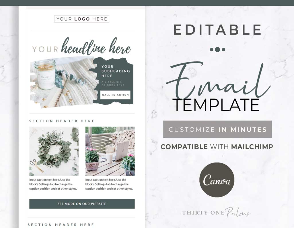 Canva Template for Mailchimp – Rustic Green & Gold