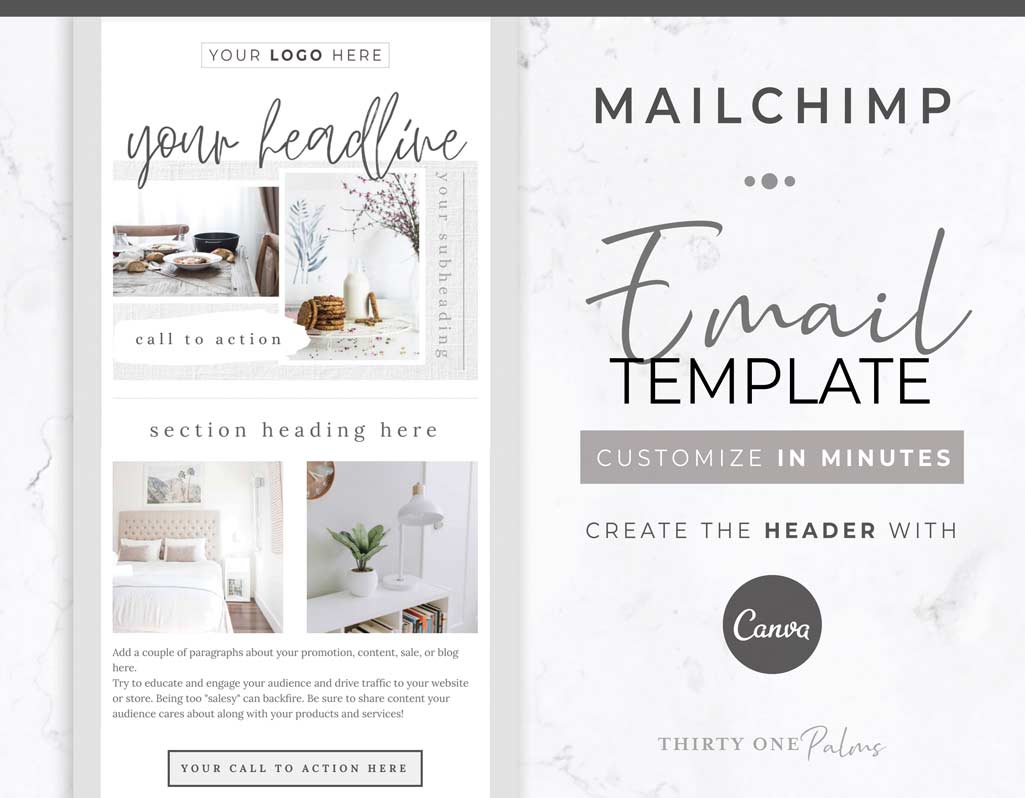 Email Template for Mailchimp and Canva – White Linen