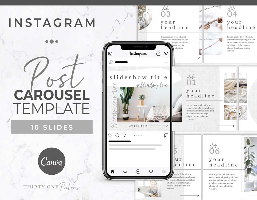 Instagram Carousel Post Template Set for Canva – White Linen
