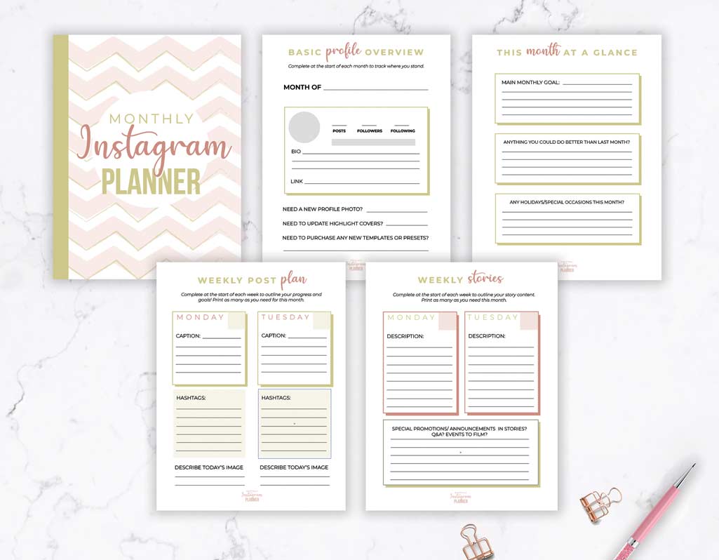 Printable Monthly Instagram Planner