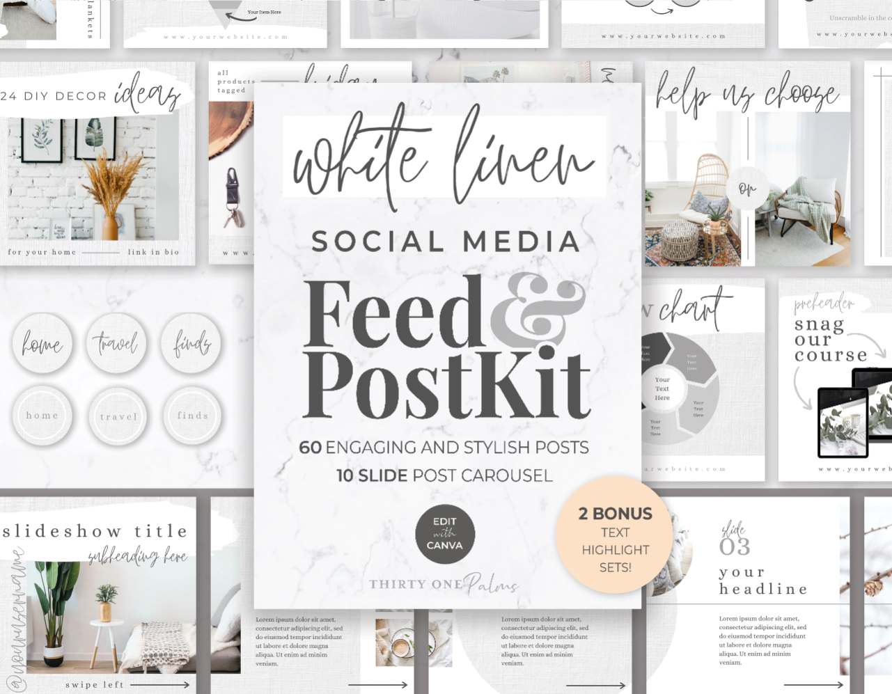 Instagram Feed Post Template Set for Canva- White Linen