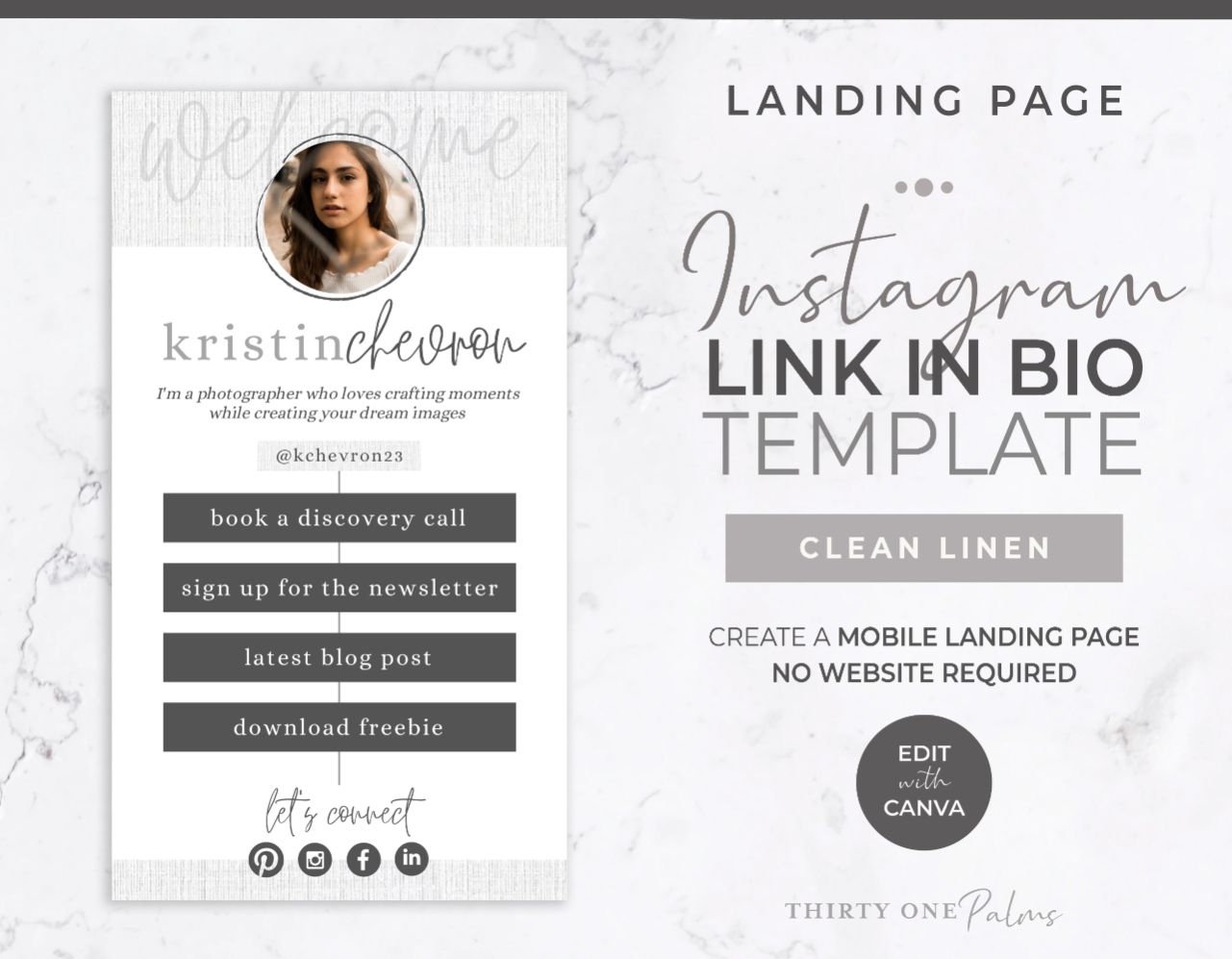 Instagram Link in Bio Landing Page for Canva – Linen