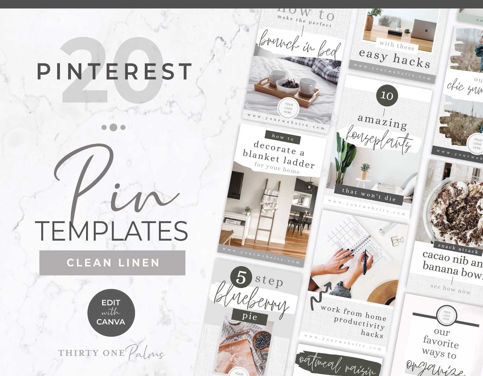 Pinterest Template Set for Canva- White Linen