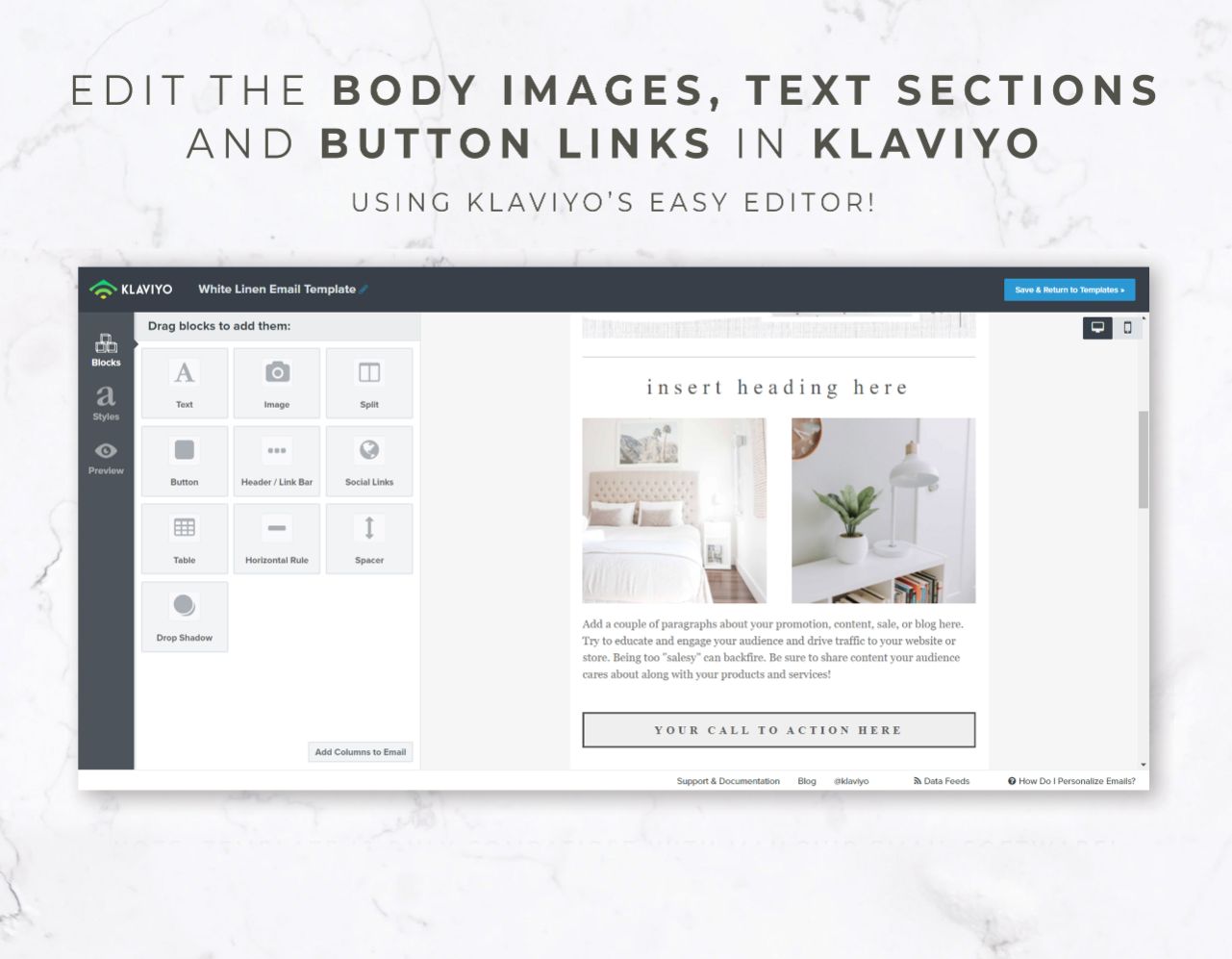 Email Template for Canva & Klaviyo - White Linen