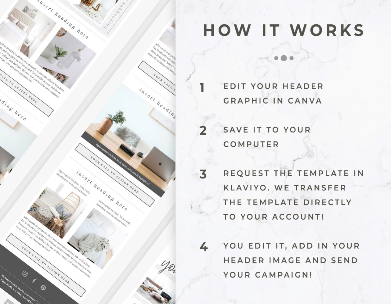 Email Template for Canva & Klaviyo - White Linen