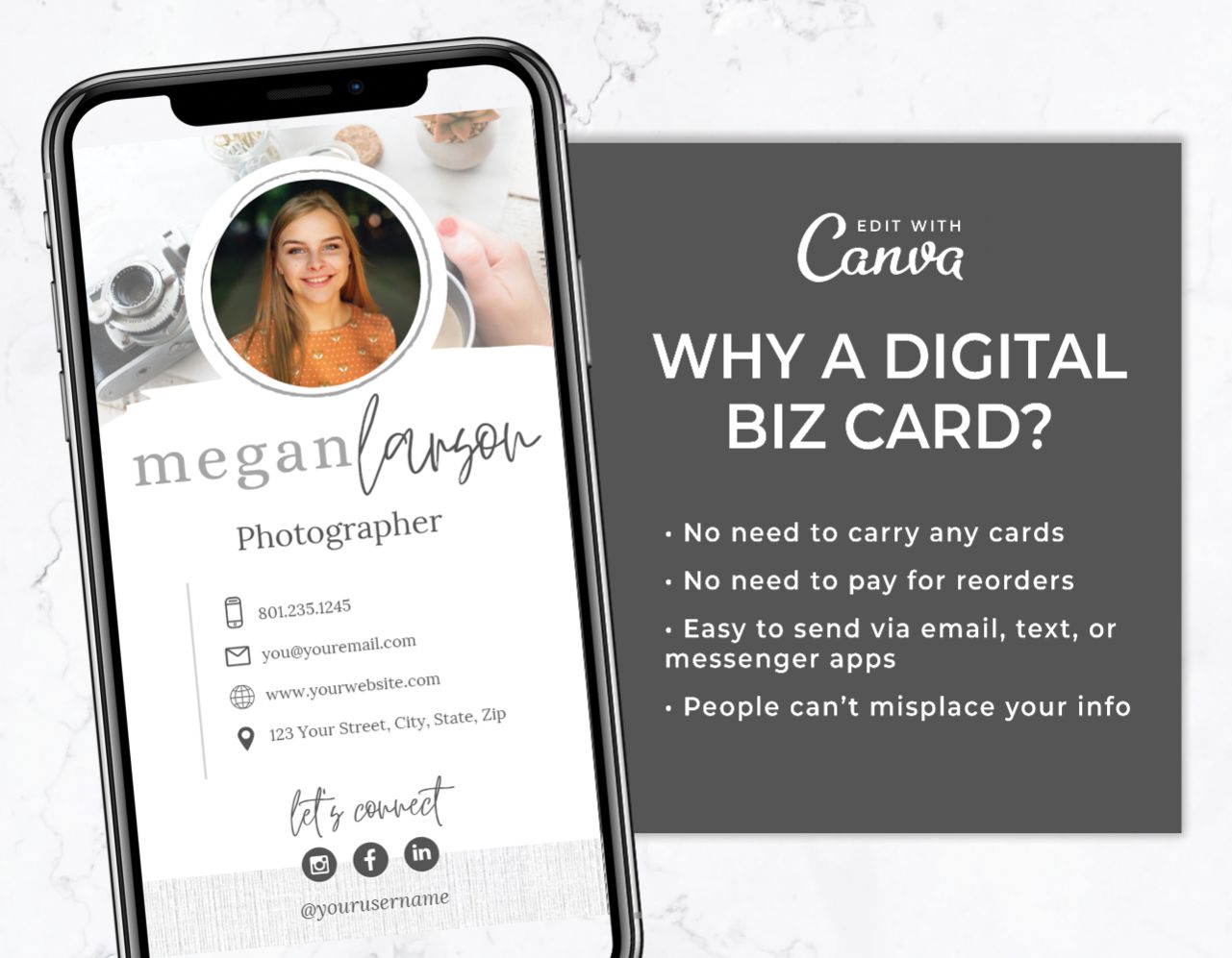 Digital Business Card Template - White Linen