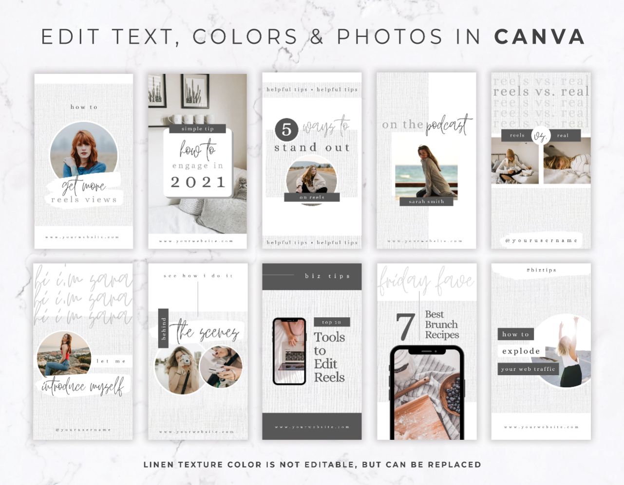 Instagram Reels Cover Template Set for Canva- White Linen