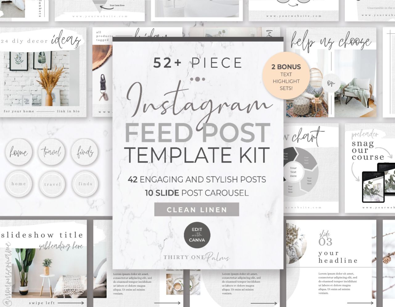 Instagram Feed Post Template Set for Canva- White Linen