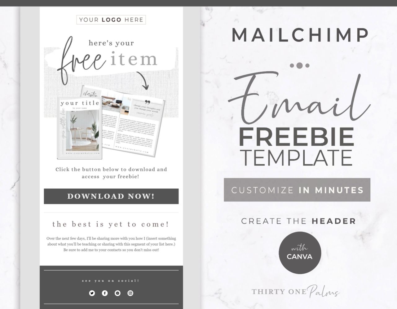 Email Template for Canva & Mailchimp – Freebie – White Linen