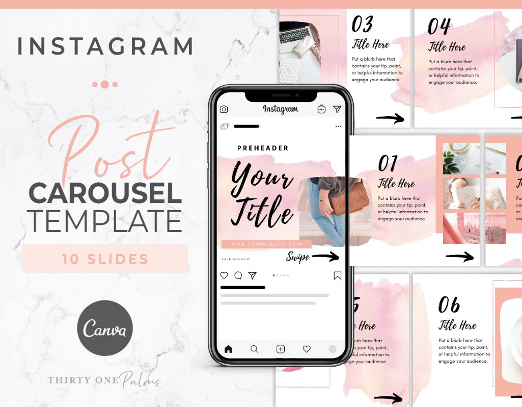 Instagram Post Carousel for Canva Pink Watercolor