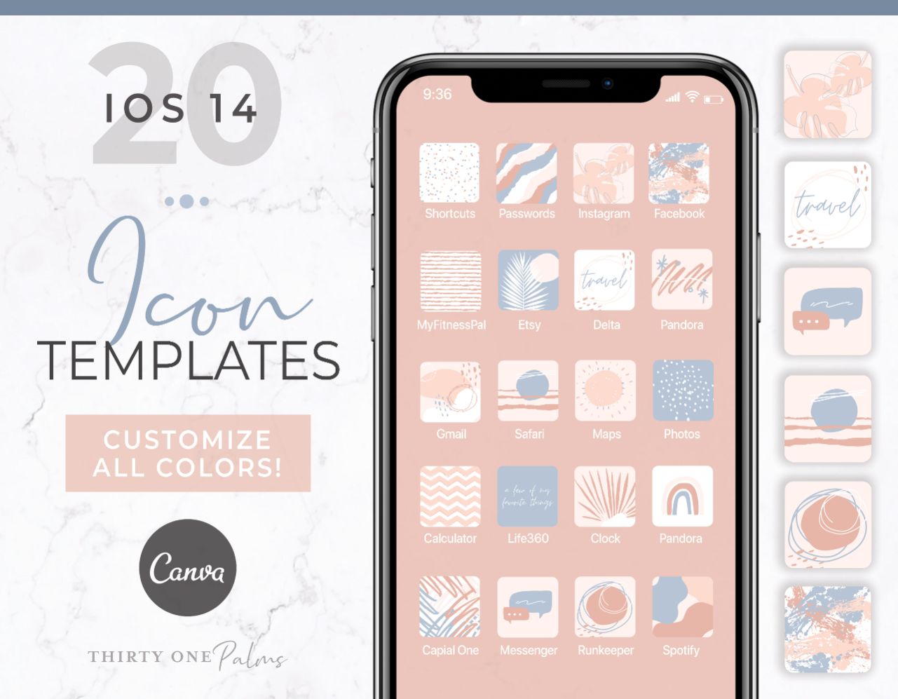 iOS 14 Icons for Canva – Rose