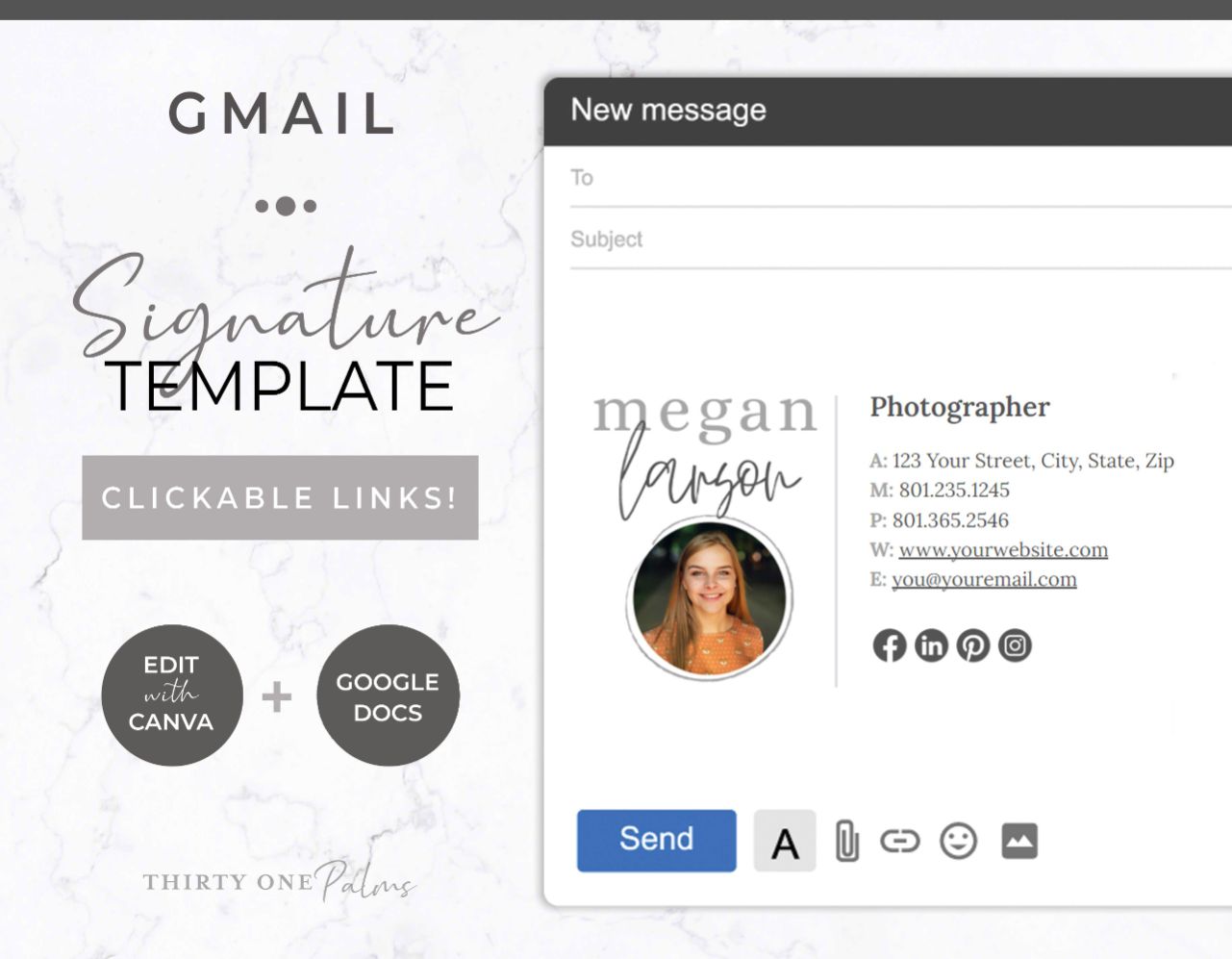 Gmail Email Signature Template for Canva Grey