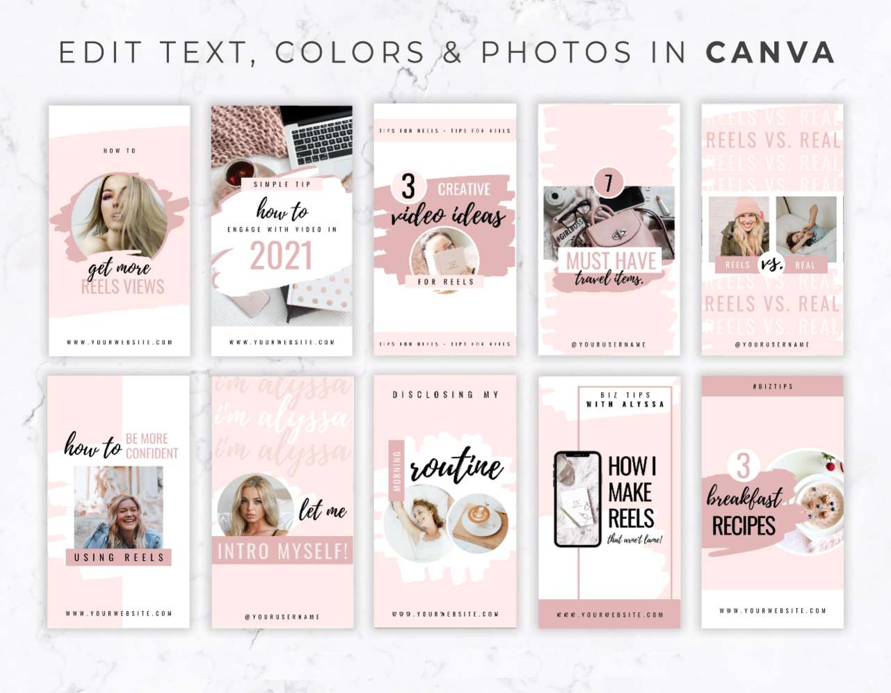 Instagram Reels Cover Template Set for Canva – Blush & Black