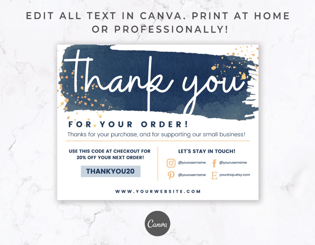 Printable Thank You Order Card for Canva – Indigo