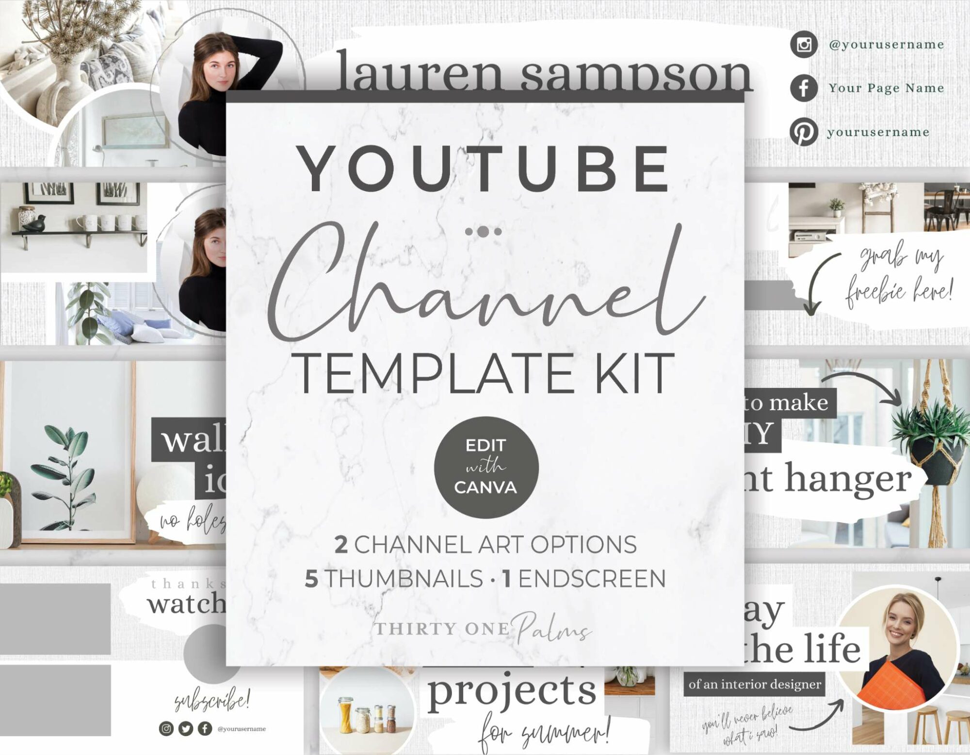 youtube channel kit canva white