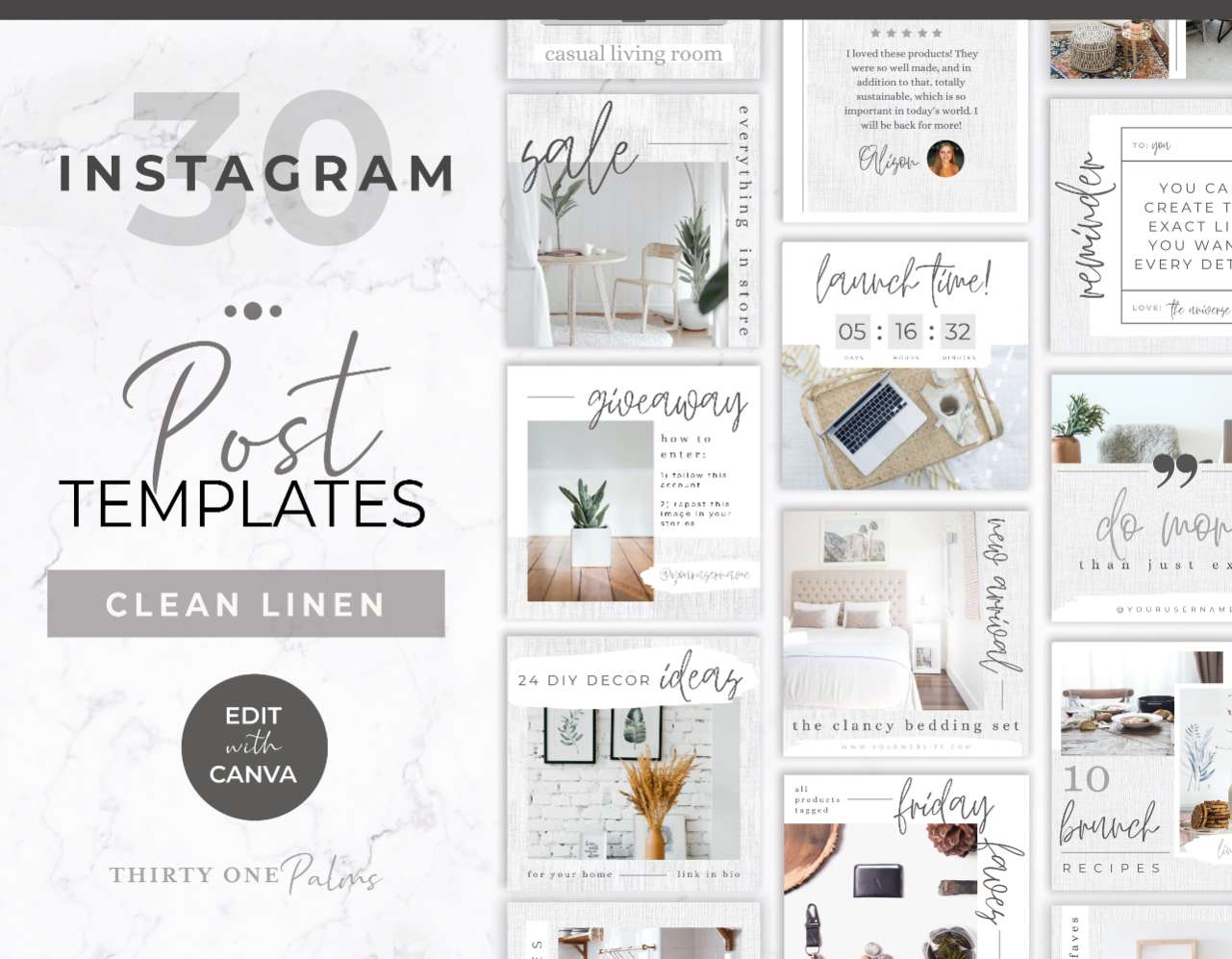 Instagram Post Templates for Canva – White Linen