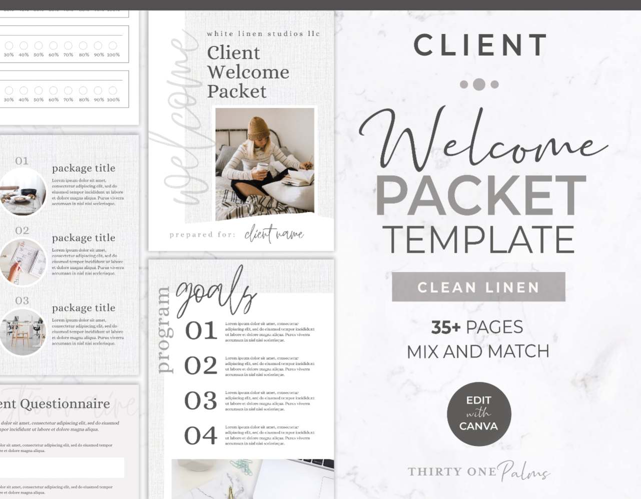 Client Welcome Packet Template for Canva – White Linen