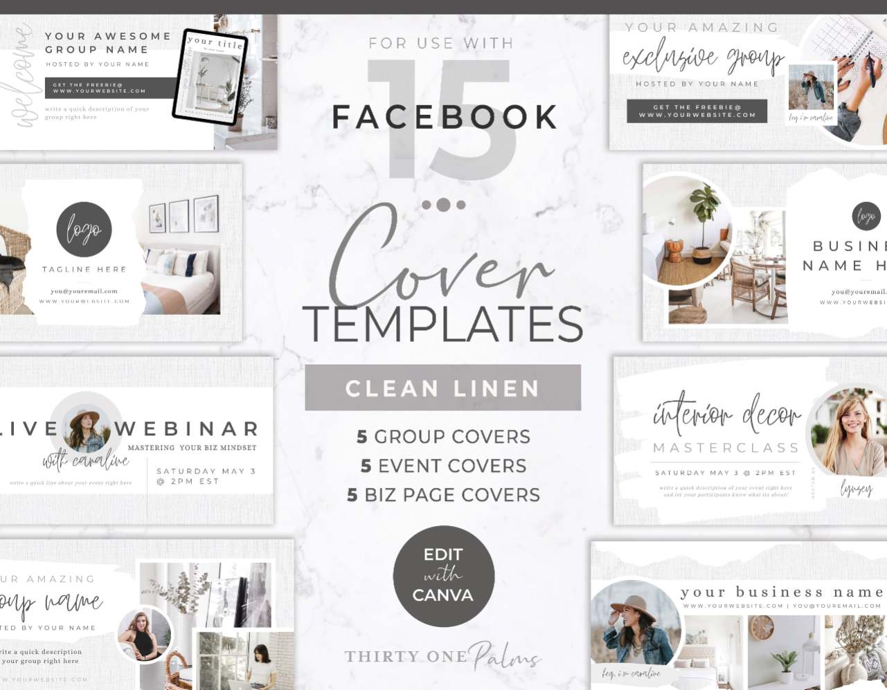 Facebook Cover Templates for Canva White Linen