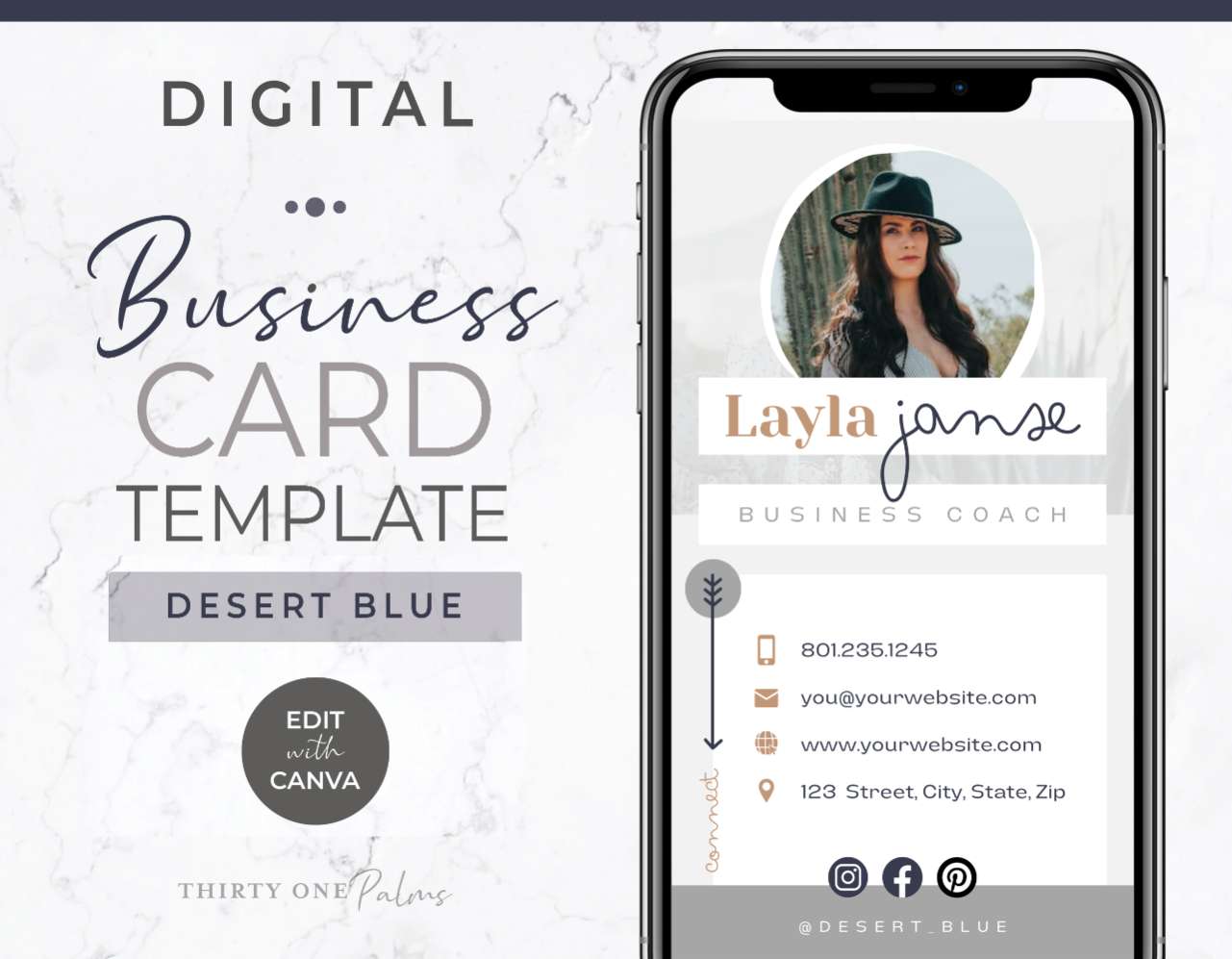 Digital Business Card Template for Canva - Desert Blue