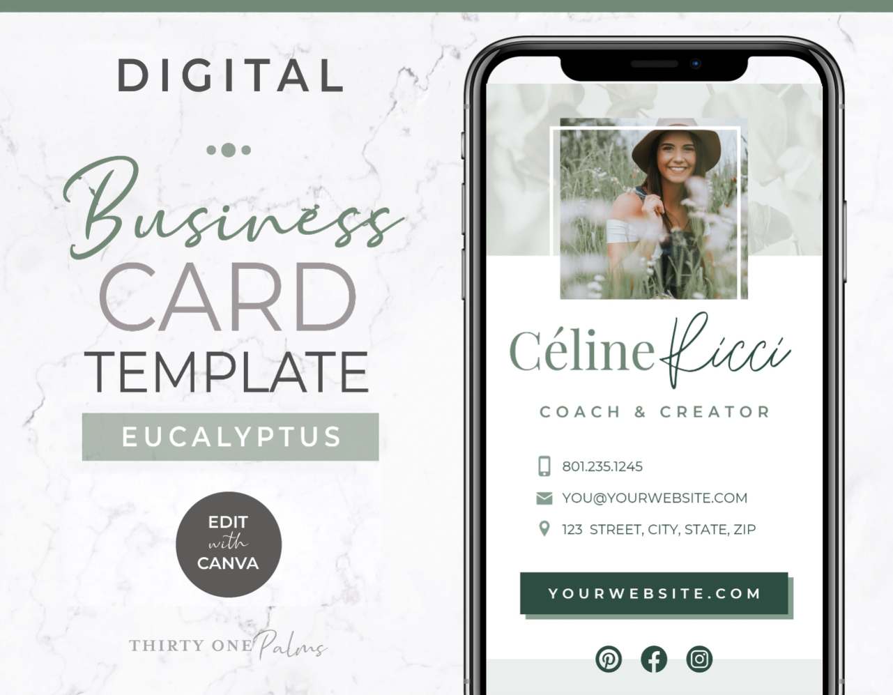 Digital Business Card Template for Canva – Eucalyptus