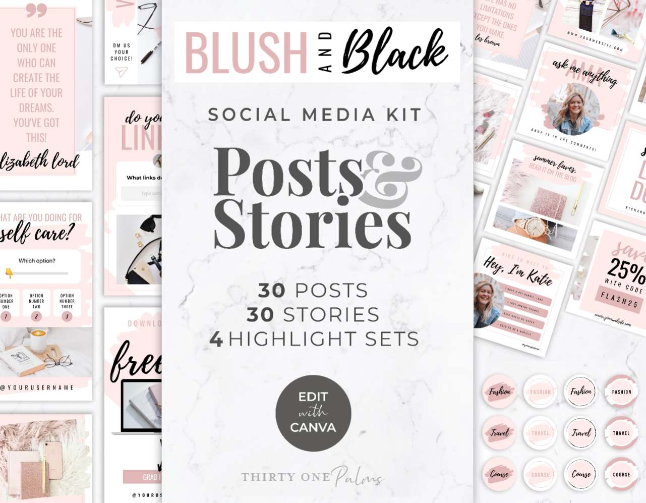 Instagram Template Bundle for Canva – Blush & Black
