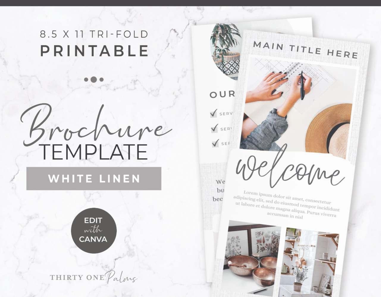 Brochure Trifold Template for Canva – White Linen