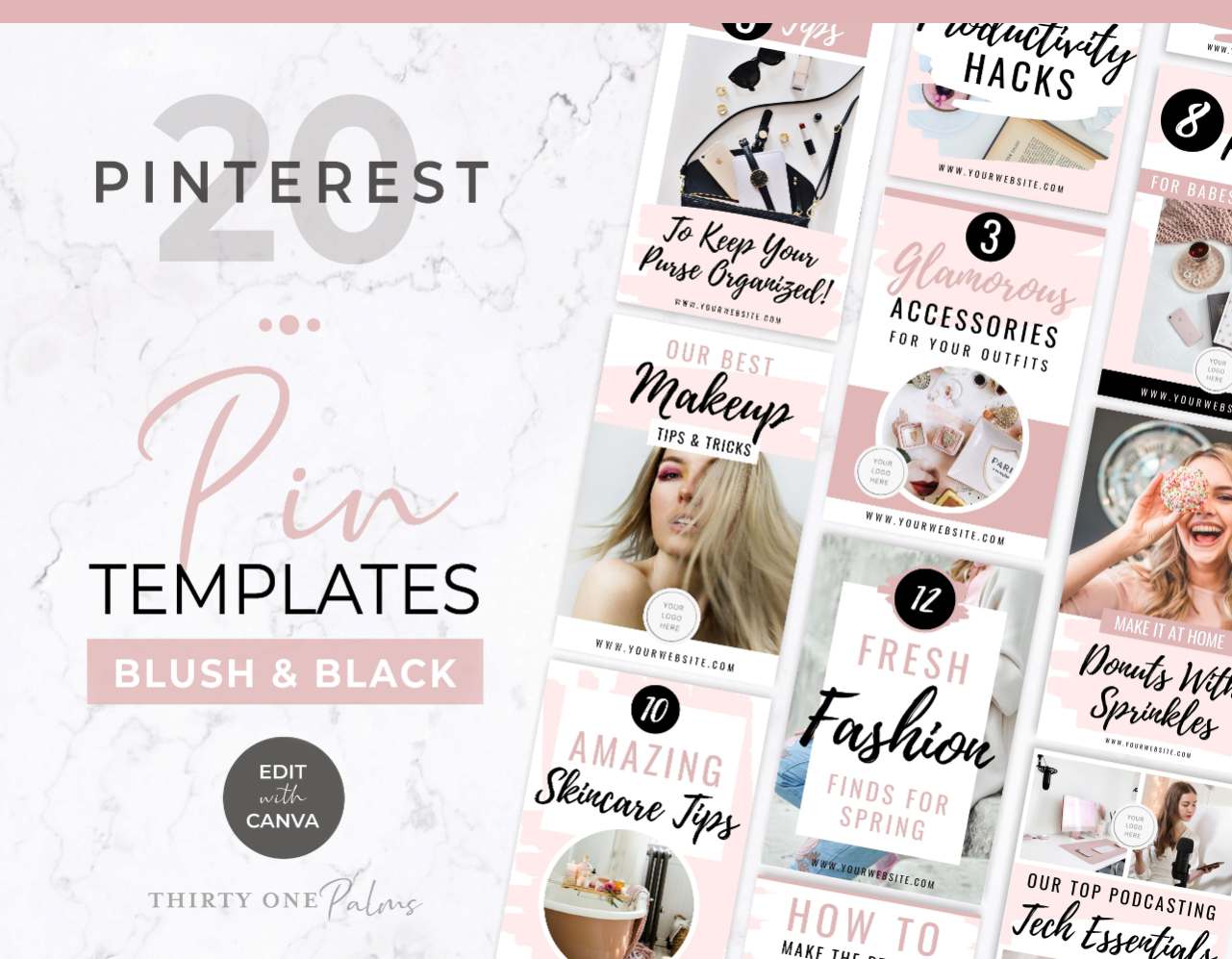 Pinterest Templates for Canva – Blush & Black