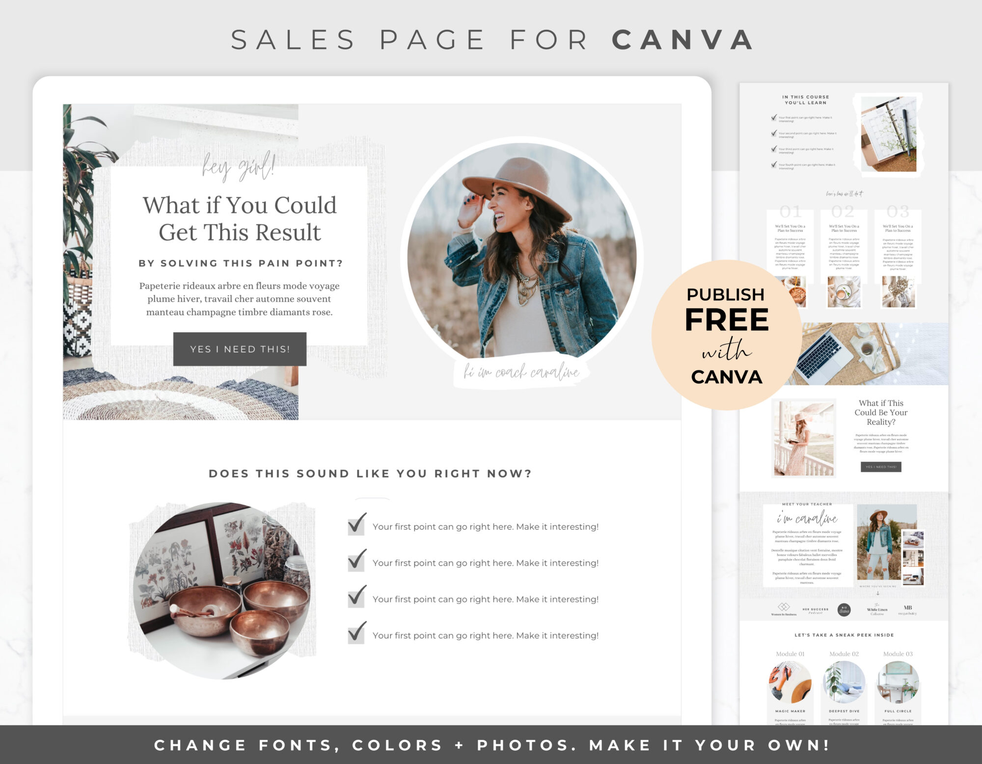 Sales Page Template for Canva – White Linen