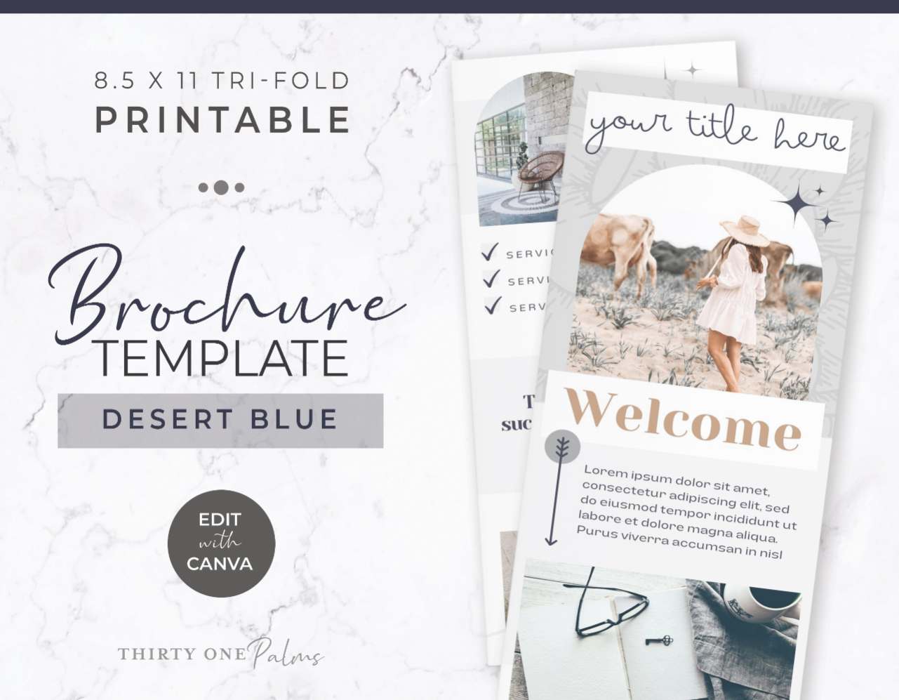 Brochure Trifold Template for Canva – Desert Blue