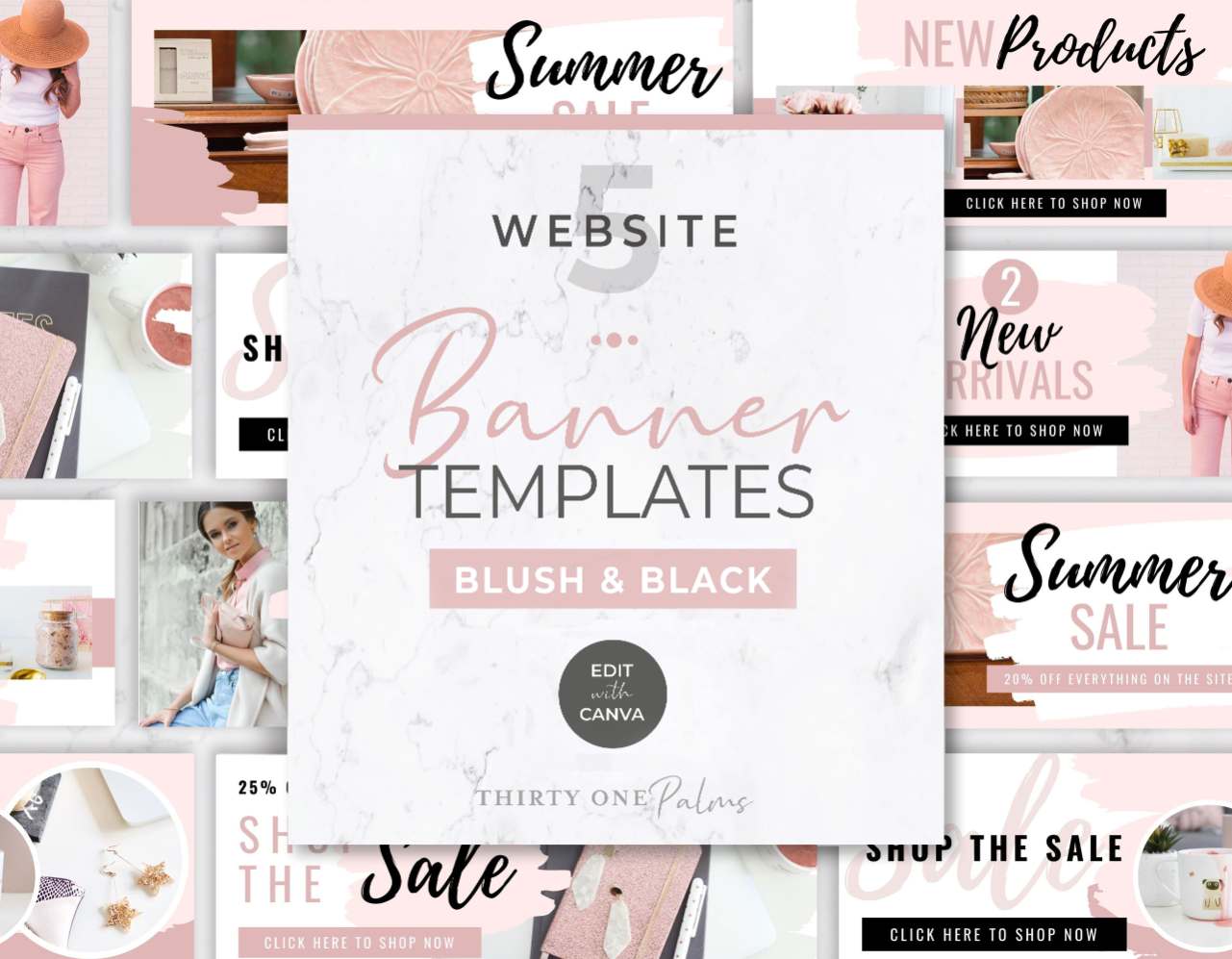 Website Banner Templates for Canva – Blush & Black