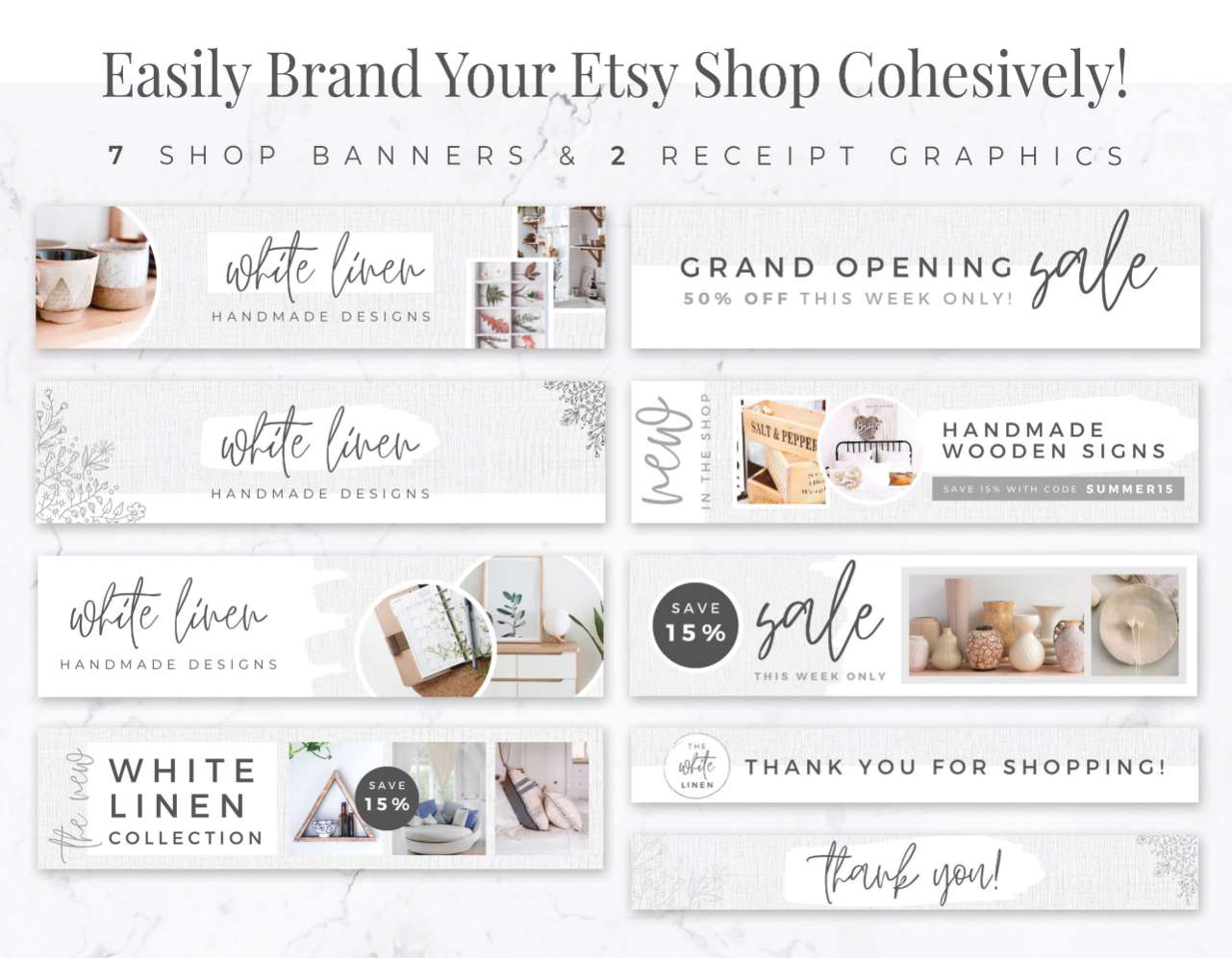 Etsy Shop Branding Kit for Canva – White Linen