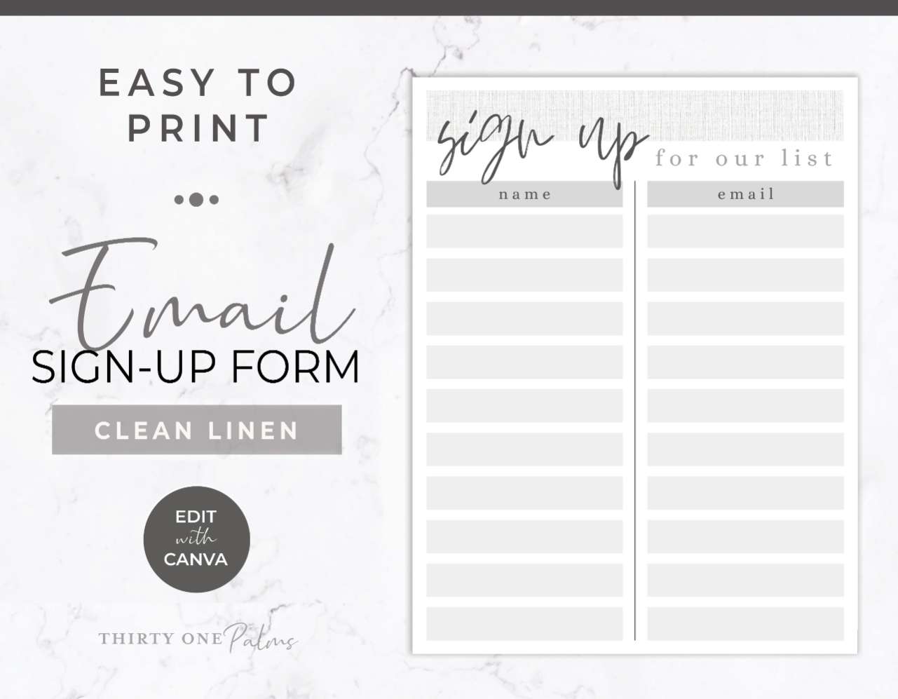 Email Newsletter Printable Sign Up Form – White Linen