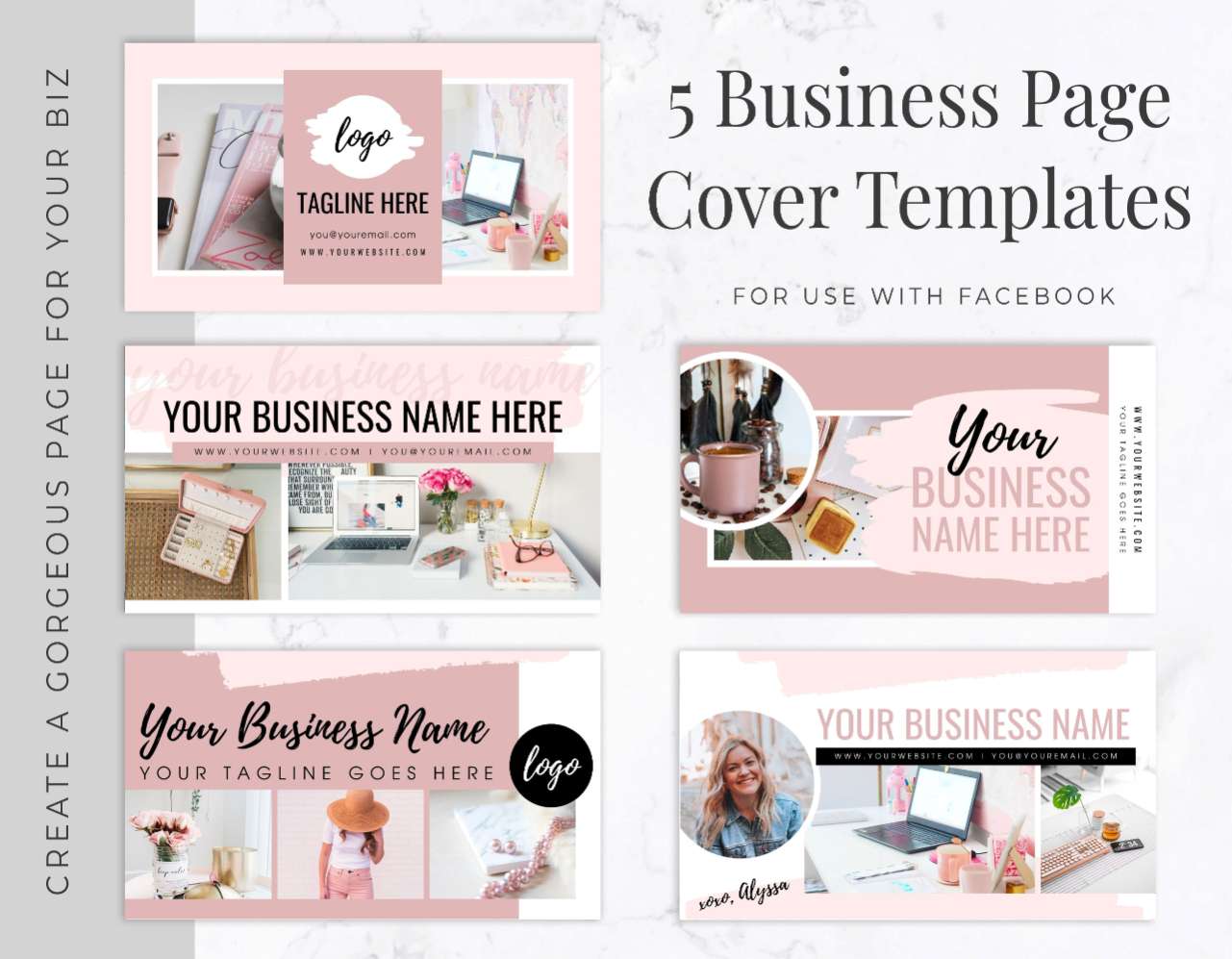 Facebook Cover Templates for Canva – Blush & Black