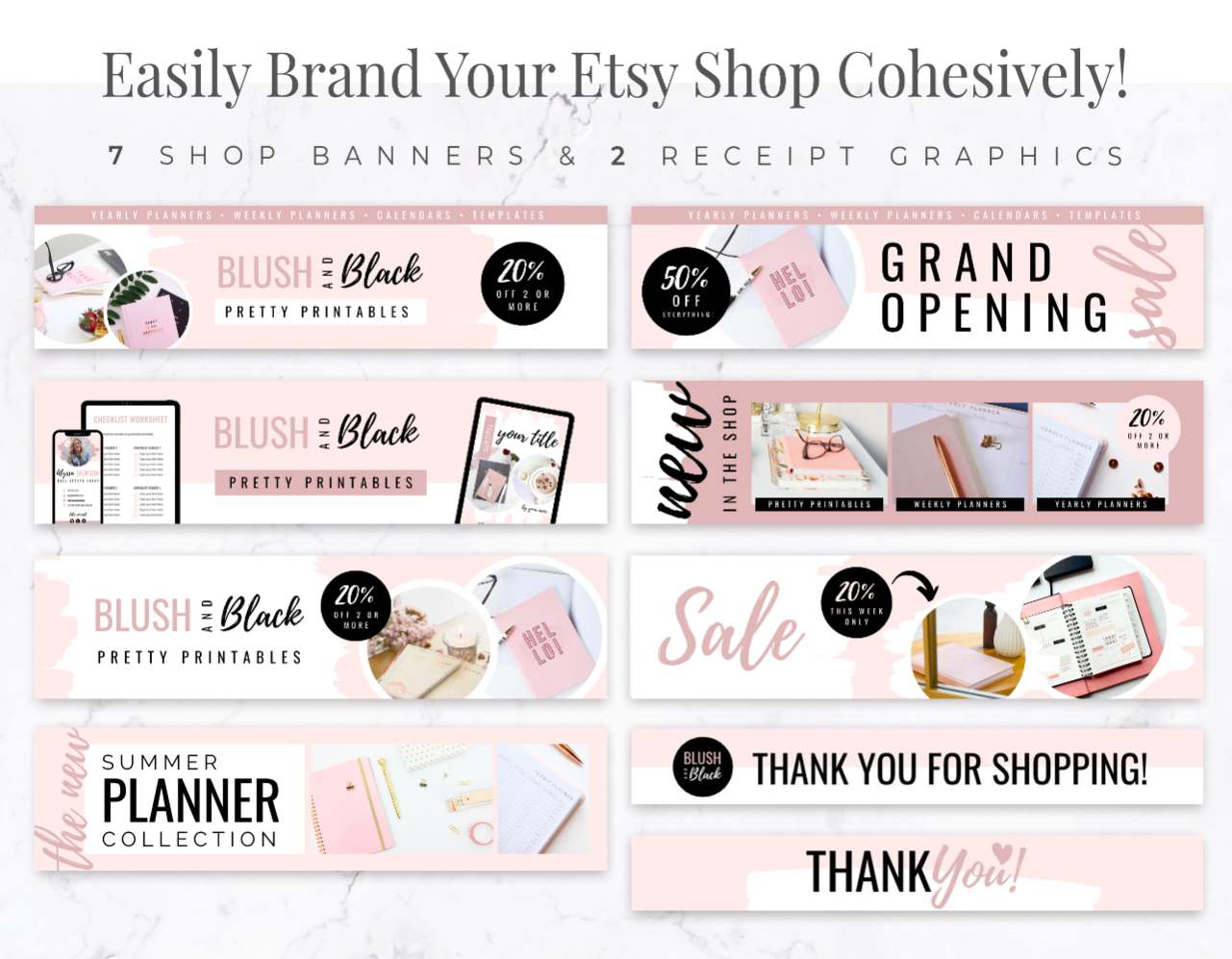 Etsy Shop Branding Kit for Canva – Blush & Black