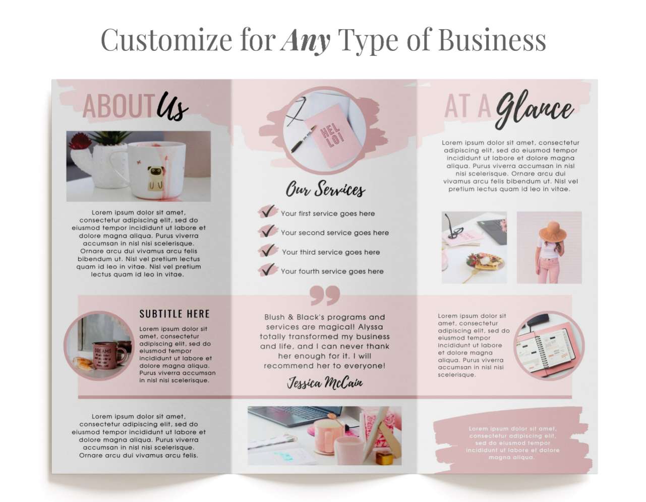 Brochure Trifold Template for Canva – Blush & Black