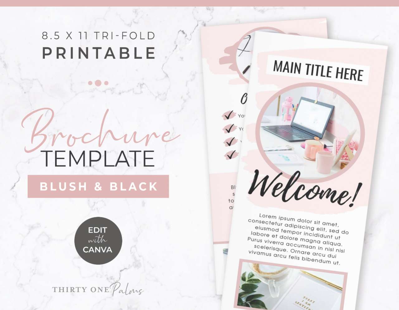 Brochure Trifold Template for Canva - Blush & Black