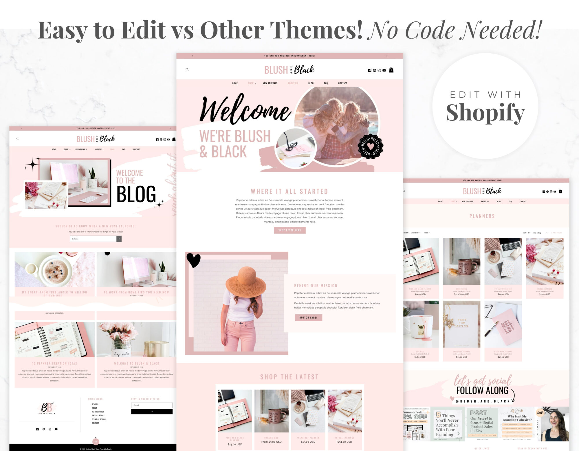 Shopify Website Theme – Blush & Black