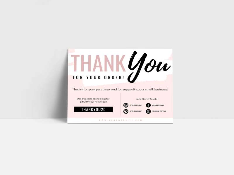 Thank You Order Card for Canva - Blush & Black