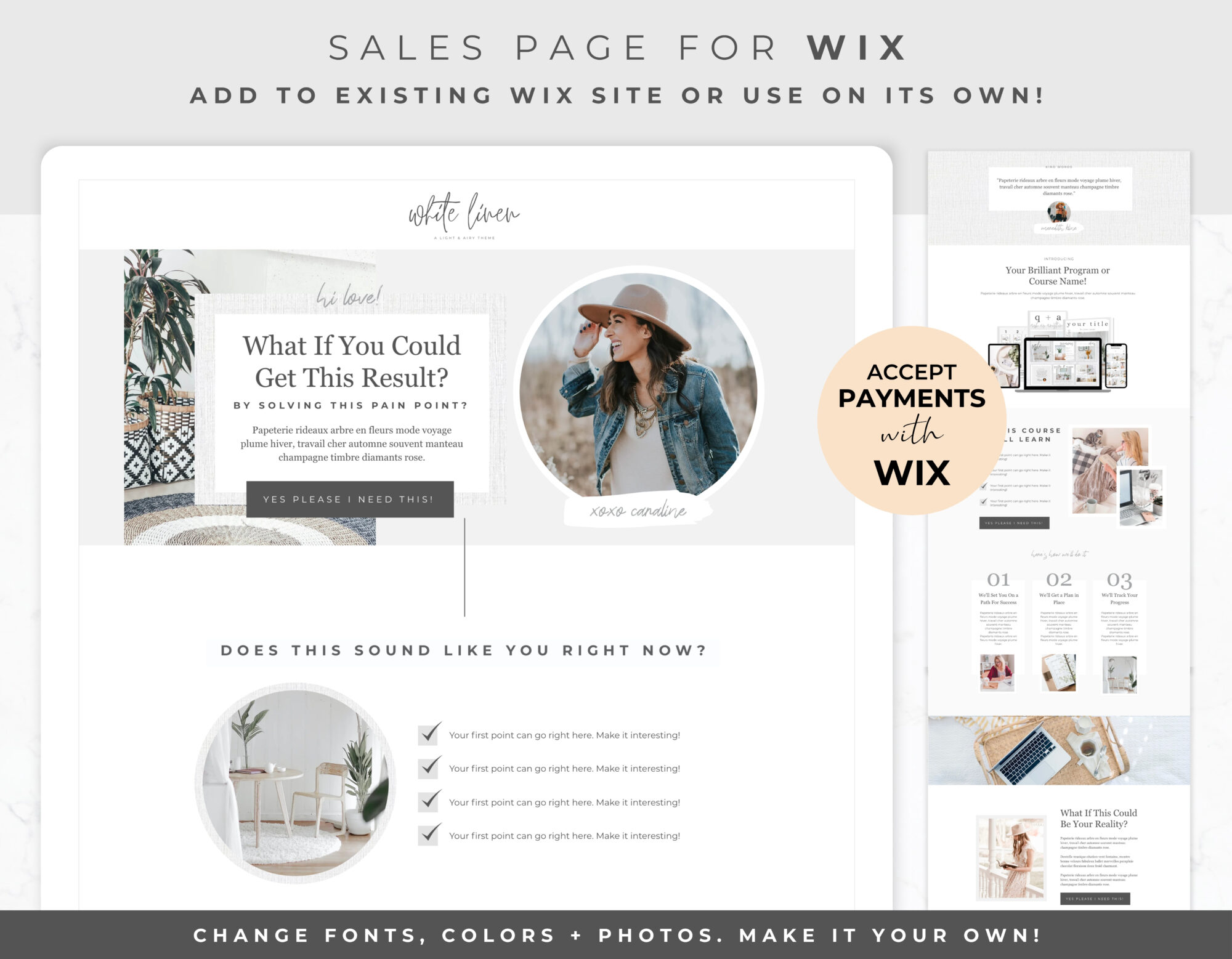 Sales Page Template for Wix – White Linen