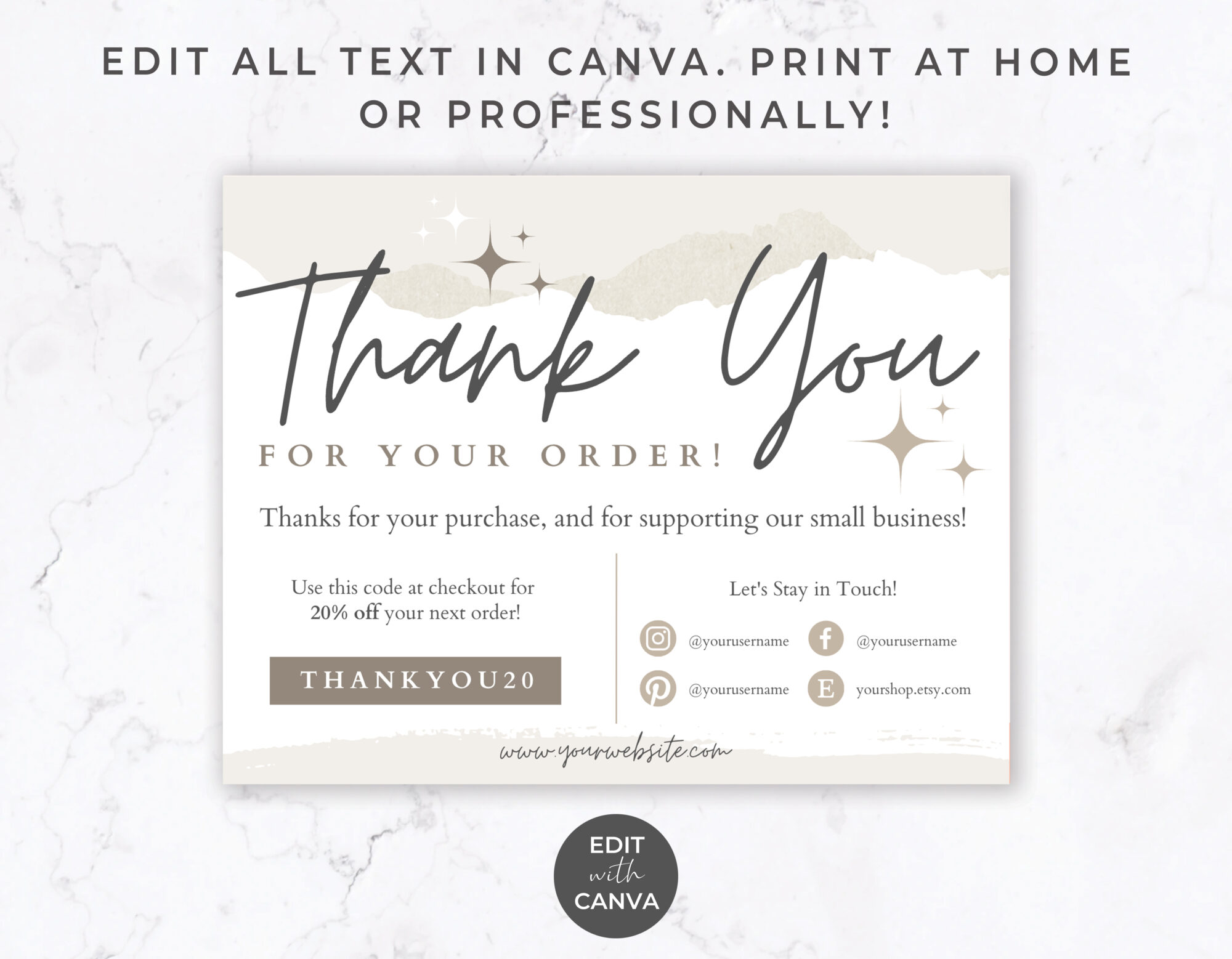 Thank You Order Card for Canva – Nostalgic Neutral