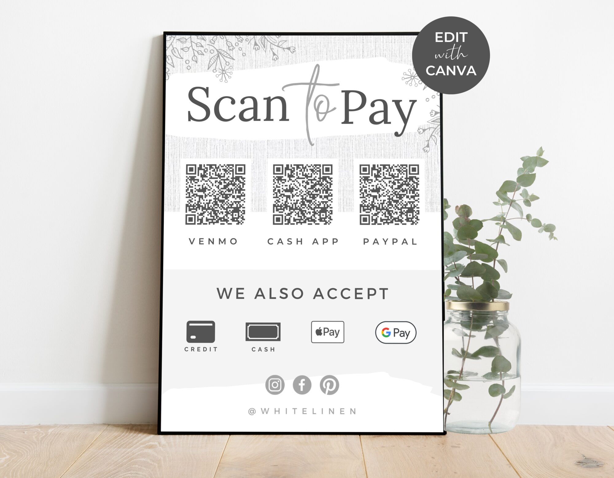Scan to Pay Card – White Linen